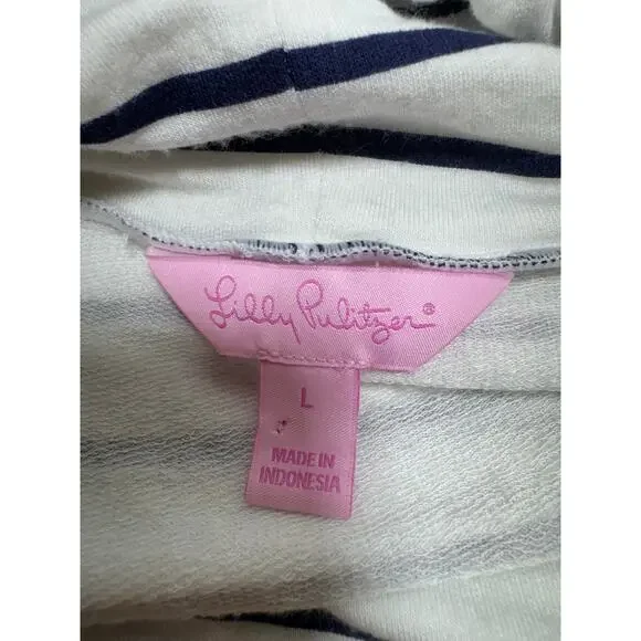 Lily Pulitzer Hillary Popover Bright White Navy Blue Dress UPF 50+ Stretch Sz L - Picture 4 of 8